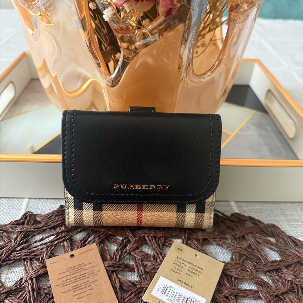 Burberry Black and Beige Checkered Wallet